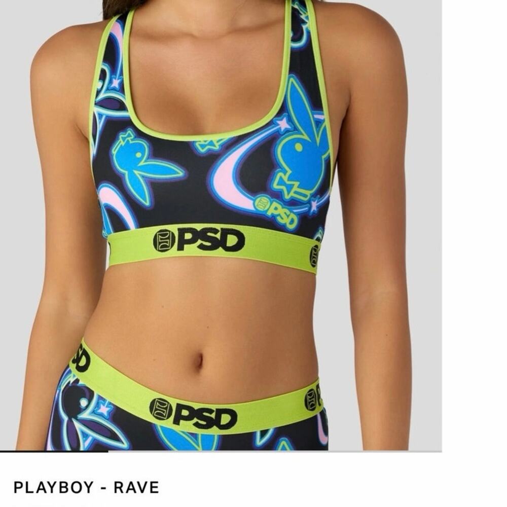 PSD PLAYBOY - RAVE SPORTS BRA AND Matching Boxers MED bottom large top